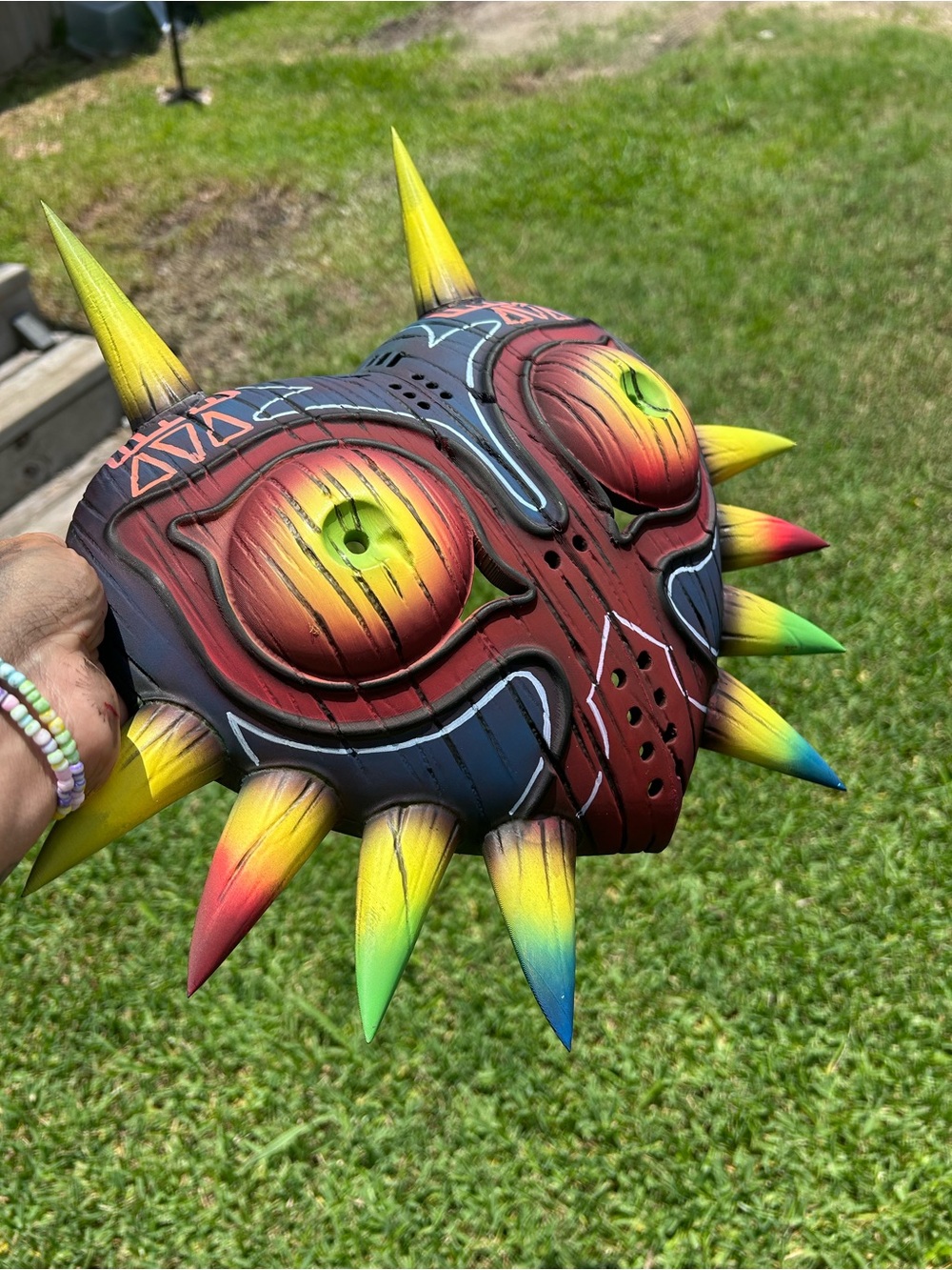 Hand-Painted Rainbow Majora's Mask Wall Art - Colorful Decorative Mask
